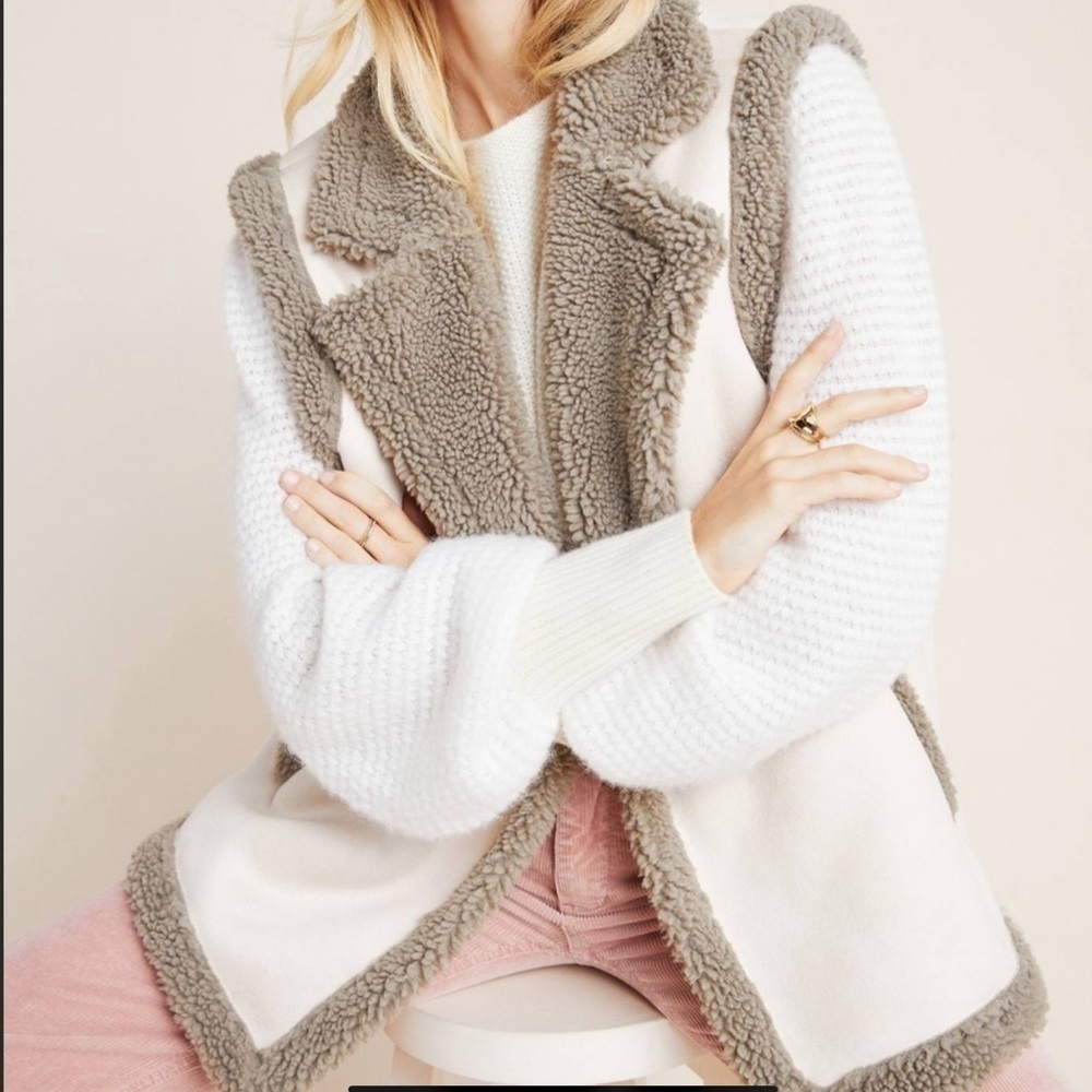 Anthropologie Akemi + Kin Phoebe Faux Suede Sherpa Vest Brown Cream OS